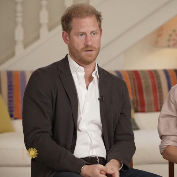 Le prince Harry, duc de Sussex et Meghan Markle, duchesse de Sussex, lors d'une interview pour l'émission CBS News Sunday Morning, diffusée le 4 août 2024. Lors de ce programme, le couple princier a évoqué leurs enfants, Archie Harrison, 5 ans et Lilibet Diana, 3 ans et leur volonté de les protéger des dangers du web. 