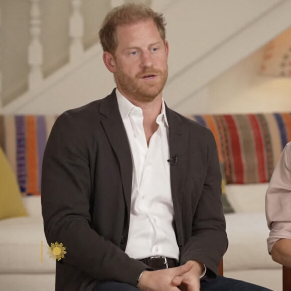 Le prince Harry, duc de Sussex et Meghan Markle, duchesse de Sussex, lors d'une interview pour l'émission CBS News Sunday Morning, diffusée le 4 août 2024. Lors de ce programme, le couple princier a évoqué leurs enfants, Archie Harrison, 5 ans et Lilibet Diana, 3 ans et leur volonté de les protéger des dangers du web. 