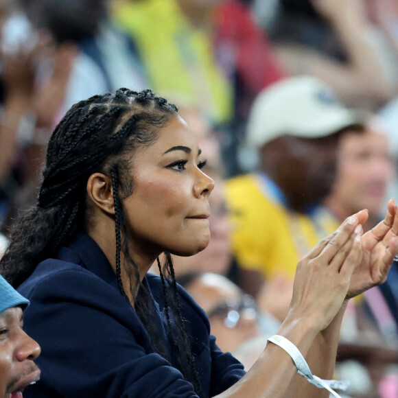 Gabrielle Union - Les célébrités en tribunes pendant l'épreuve de basketball de Demi-Finale opposant les Etats-Unis à la Serbie lors des Jeux Olympiques de Paris 2024 (JO) à l'Arena Bercy, à Paris, France, le 8 août 2024. © Jacovides-Perusseau/Bestimage