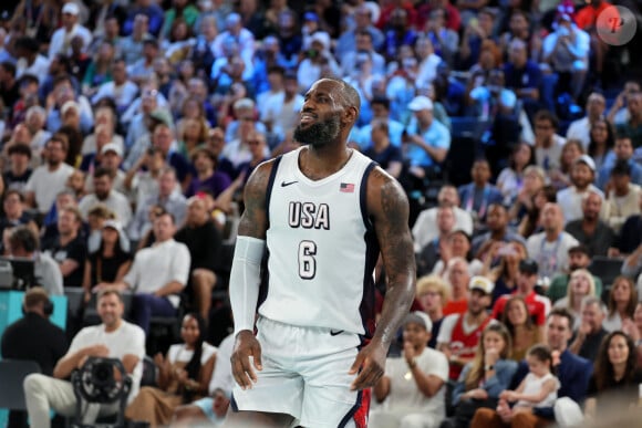 LeBron James- Victoire de l'équipe des Etats-Unis de basketball face à la Serbie (95-91) en demi-finale lors des Jeux Olympiques de Paris 2024 (JO) à l'Arena Bercy, le 8 août 2024. © Jacovides-Perusseau/Bestimage