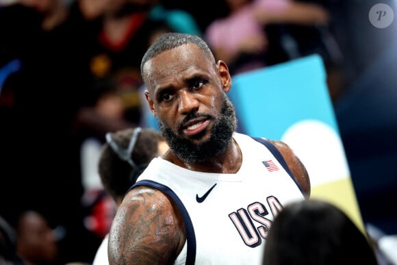 LeBron James - Victoire de l'équipe des Etats-Unis de basketball face à la Serbie (95-91) en demi-finale lors des Jeux Olympiques de Paris 2024 (JO) à l'Arena Bercy, le 8 août 2024. © Jacovides-Perusseau/Bestimage