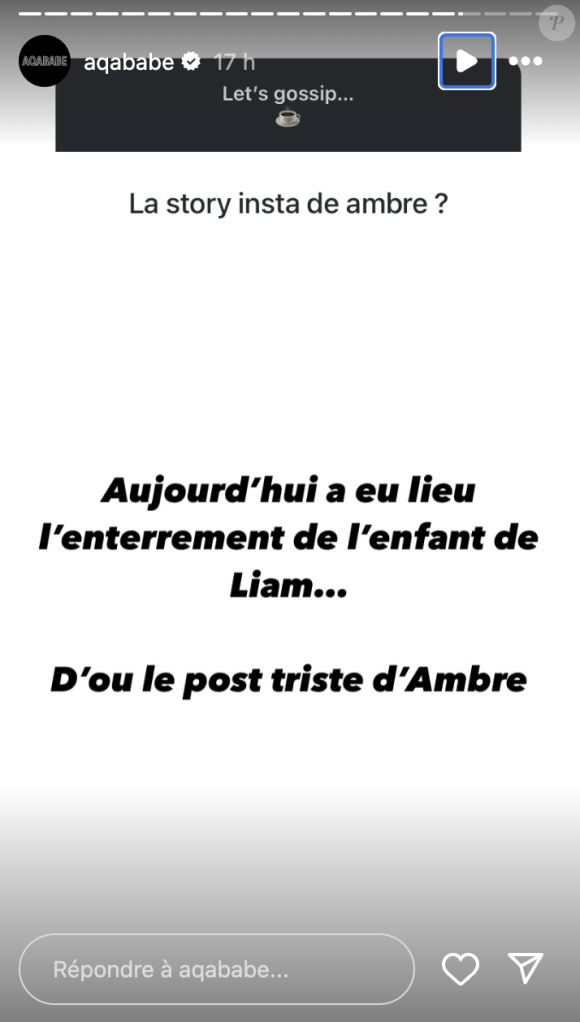 Sur Instagram, le blogueur Aqababe a annoncé l'enterrement du bébé.
Aqababe annonce l'enterrement du bébé de Liam Di Benedetto. Instagram