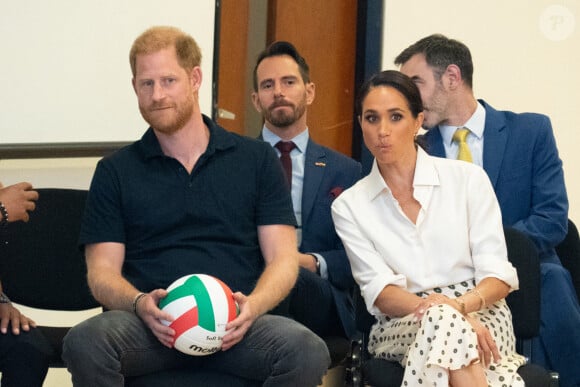 Le prince Harry avec Meghan Markle lors du deuxième jour de sa visite à Bogota, en Colombie, le 16 août 2024. Photo par Gtres/ABACAPRESS.COM