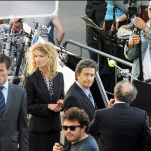 Alexandra Lamy, Christian Clavier et Jacques Villeret sur le tournage de "L'Antidote" à Paris (archive)