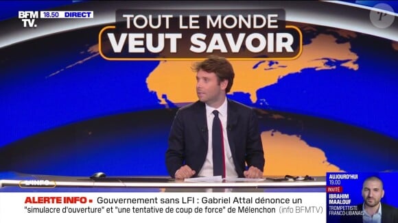 Benjamin Duhamel s'est installé chaque soir entre 18h50 et 20 heures sur BFMTV avec l'émission "Tout le monde veut savoir"
Benjamin Duhamel sur le plateau de "Tout le monde veut savoir"