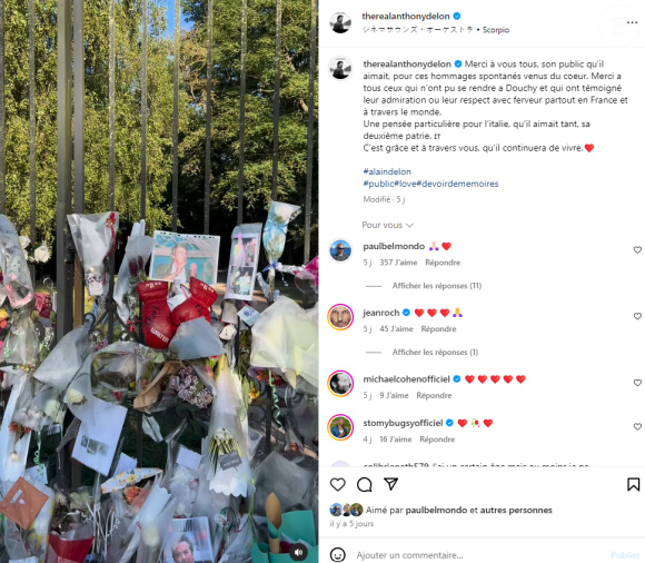 Anthony Delon s'est adressé aux fans de son père Alain Delon sur Instagram après ses obsèques célébrées à Douchy.