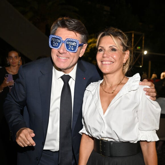 Christian Estrosi, le maire de Nice, avec sa femme, Laura Tenoudji Estrosi et son invité d'honneur Renaud Muselier, le président de la région PACA, a orchestré "Lou Festin Nissart", un diner amical et convivial autour du maire, au jardin Albert 1er sur la Coulée Verte à Nice le 6 septembre 2024. Plus de 6000 personnes étaient réunies en plein coeur de Nice, à l'initiative de l'association des Amis du Maire pour soutenir Christian Estrosi qui a fait son discours politique de rentrée abordant autant les sujets de politique nationale que locale. Horizons. © Bruno Bebert/Bestimage