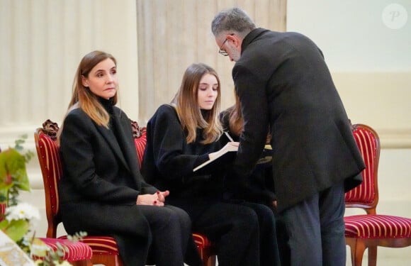 Veillée funèbre du prince Victor-Emmanuel de Savoie, en l'Eglise de Sant'Uberto à Turin, en présence de sa veuve Marina Ricolfi-Doria, de son fils, le prince Emmanuel-Philibert de Savoie avec sa femme la princesse Clotilde Courau et leurs filles les princesses Vittoria et Luisa, le 9 février 2024. Le fils du dernier roi d'Italie s'est éteint le 3 février 2024