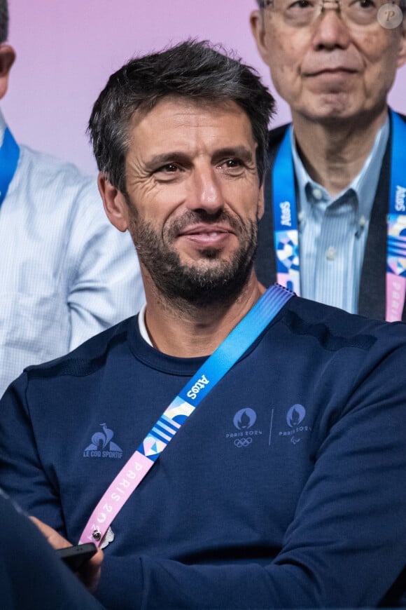 Tony Estanguet, - Les célébrités assistent à la finale de tennis de table de l'équipe de France face au Japon aux Jeux Olympiques de Paris. © Baptiste Autissier / Panoramic / Bestimage