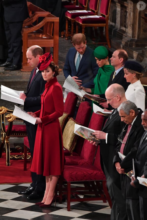 Le prince Edward, comte de Wessex, Sophie Rhys-Jones, comtesse de Wessex, Le prince William, duc de Cambridge, et Catherine (Kate) Middleton, duchesse de Cambridge, Le prince Harry, duc de Sussex, Meghan Markle, duchesse de Sussex - La famille royale d'Angleterre lors de la cérémonie du Commonwealth en l'abbaye de Westminster à Londres le 9 mars 2020. 