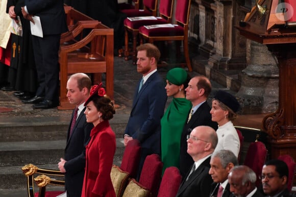 Les relations du prince Harry avec la firme sont toujours aussi compliquées... 
Le prince William, duc de Cambridge, et Catherine (Kate) Middleton, duchesse de Cambridge, Le prince Harry, duc de Sussex, Meghan Markle, duchesse de Sussex - La famille royale d'Angleterre lors de la cérémonie du Commonwealth en l'abbaye de Westminster à Londres le 9 mars 2020. 