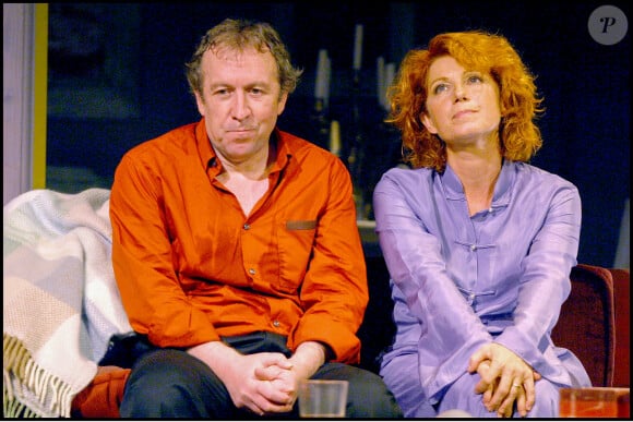 Jean-Michel Dupuis et Véronique Genest. Filage de la piece ' Quand l'amour s'en mele...' au theatre du Palais Royal .