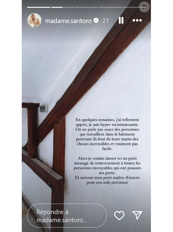 Camille Santoro se confie sur la rénovation de sa nouvelle maison. Instagram