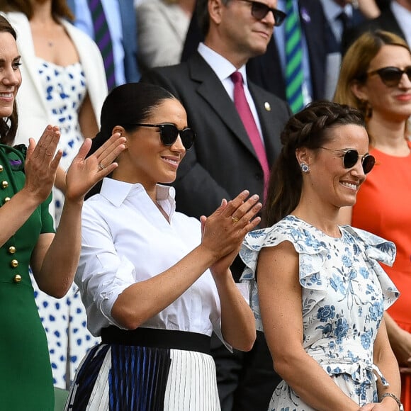 Pippa Middleton - Archives - Catherine (Kate) Middleton, duchesse de Cambridge, Meghan Markle, duchesse de Sussex, sont dans les tribunes lors de la finale femme de Wimbledon "Serena Williams - Simona Halep (2/6 - 2/6) à Londres le 13 juillet 2019. © Chryslène Caillaud / Panoramic / Bestimage 