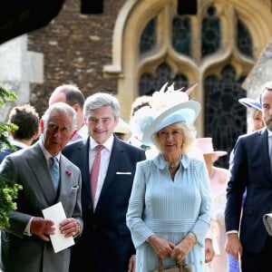 Michael Middleton, James Middleton et Carole Middleton, Camilla Parker Bowles, la duchesse de Cornouailles et le prince Charles - Sorties après le baptême de la princesse Charlotte de Cambridge à l'église St. Mary Magdalene à Sandringham, le 5 juillet 2015. 