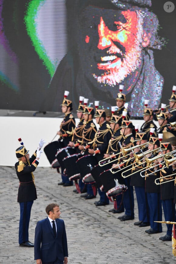 A l'occasion de l'hommage national rendu à Bébél aux Invalides après sa mort
Emmanuel Macron - Hommage national rendu à Jean-Paul Belmondo aux Invalides. Le 9 septembe 2021. @ David Niviere/ABACAPRESS.COM