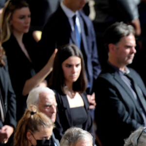 Emmanuel et Brigitte Macron, Paul Belmondo, Patricia Belmondo, Stella Belmondo, Victor Belmondo, Giacomo Belmondo, Alessandro Belmondo, Annabelle Belmondo et Natty Tardivel Belmondo - Cérémonie d'hommage national à Jean-Paul Belmondo à l'Hôtel des Invalides à Paris, France, le 9 septembre 2021. © Dominique Jacovides/Bestimage