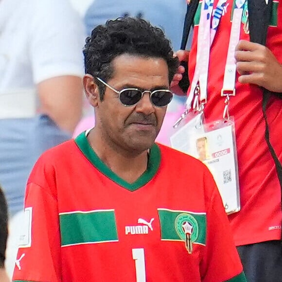 Jamel Debbouze et son fils Léon assistent à la demi-finale de football entre le Maroc et l'Espagne (1-2) lors des Jeux Olympiques de Paris2024 (JO) le 5 aout 2024.