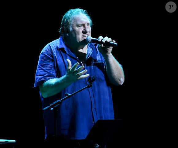 Gérard Depardieu chante "Barbara" à l’Opéra Garnier Monte-Carlo (Salle Garnier) dans le cadre du Monte-Carlo Sporting Summer Festival. Il est accompagné sur scène par celui qui fût le compagnon de route de la chanteuse pendant dix-sept ans, le pianiste, chef d’orchestre et arrangeur Gérard Daguerre. Monaco, le 27 juillet 2017. © Michel Alesi/Bestimage