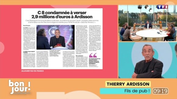 Depuis le plateau de "Bonjour !", Thierry Ardisson s'est dit "satisfait" du verdict rendu par la Cour d'appel de Paris
Thierry Ardisson sur le plateau de "Bonjour !"