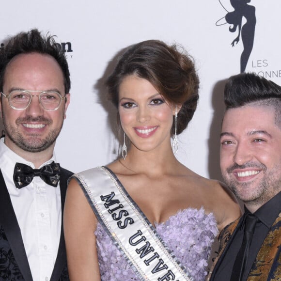 Jarry (G), Iris Mittenaere, Miss Univers (originaire du Nord de la France et Miss France 2016) et Chris Marques (D) assistent au premier gala de charité 'Les Bonnes Fees' à l'Hôtel d'Evreux, le 20 mars 2017 à Paris, France. Photo Edouard BERNAUX/ABACAPRESS.COM