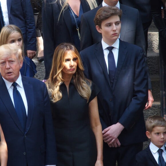 Donald Trump et sa femme Melania, Barron Trump - Obsèques de Ivana Trump en l'église St Vincent Ferrer à New York. Le 20 juillet 2022 © Bruce Cotler / Zuma Press / Bestimage