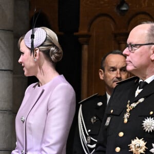 La princesse Charlene de Monaco et sa belle-soeur Stéphanie lors de la messe à la Cathédrale de Monaco pour la fête nationale monégasque le 19 novembre 2024 à Monaco Photo by David NIVIERE/ABACAPRESS.COM