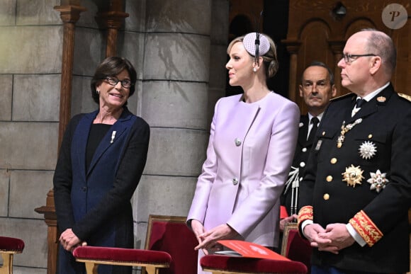 La princesse Charlene de Monaco, son mari Albert II et sa belle-soeur Stéphanie lors de la messe à la Cathédrale de Monaco pour la fête nationale monégasque le 19 novembre 2024 à Monaco Photo by David NIVIERE/ABACAPRESS.COM