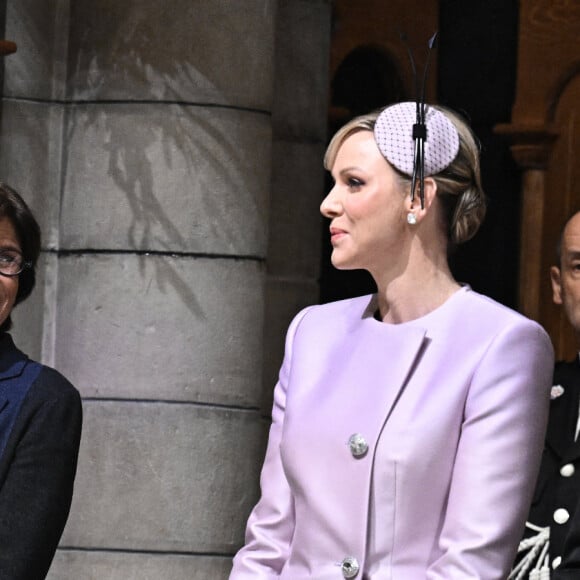 La princesse Charlene de Monaco, son mari Albert II et sa belle-soeur Stéphanie lors de la messe à la Cathédrale de Monaco pour la fête nationale monégasque le 19 novembre 2024 à Monaco Photo by David NIVIERE/ABACAPRESS.COM