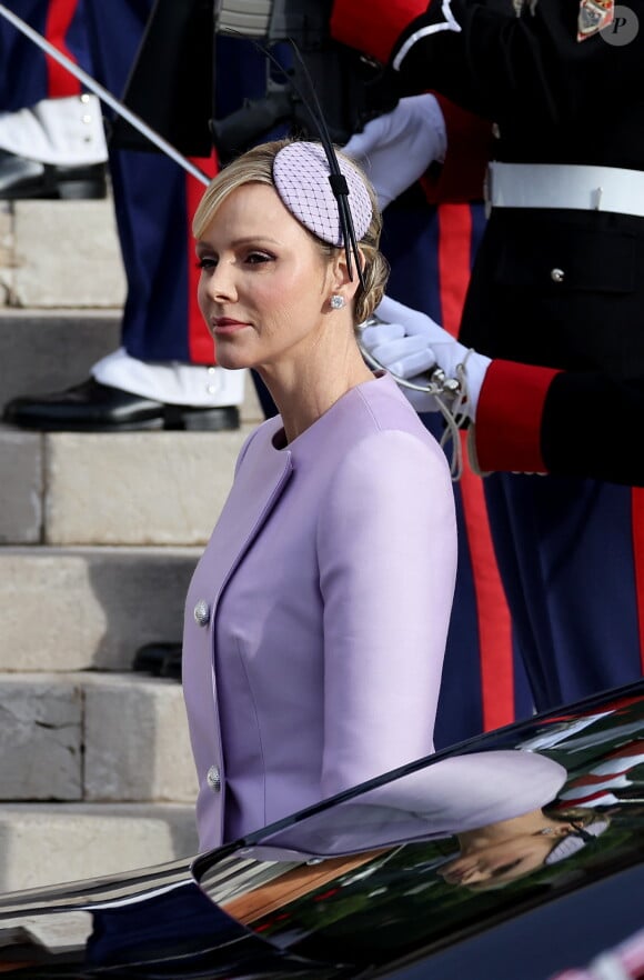 La princesse Charlene de Monaco - La famille princière de Monaco arrive à la cathédrale Notre-Dame Immaculée pour la messe solennelle d'action de grâce et un Te Deum, à l'occasion de la Fête Nationale de Monaco le 19 novembre 2024. © Dominique Jacovides - Bruno bebert / Bestimage 