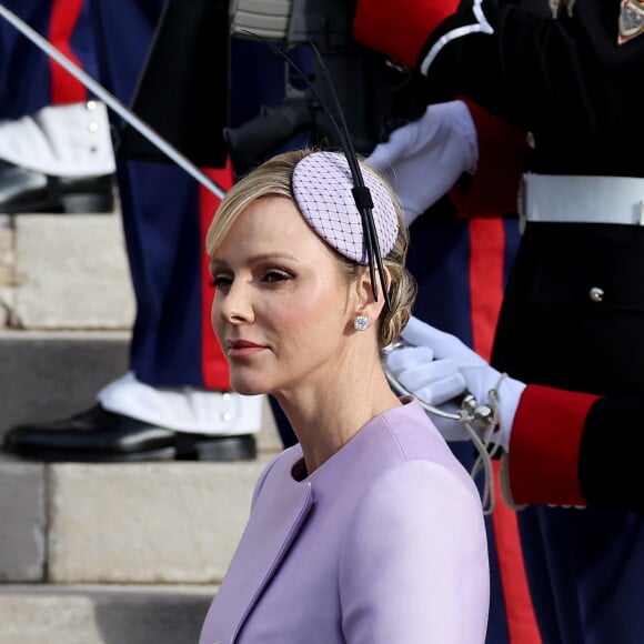 La princesse Charlene de Monaco - La famille princière de Monaco arrive à la cathédrale Notre-Dame Immaculée pour la messe solennelle d'action de grâce et un Te Deum, à l'occasion de la Fête Nationale de Monaco le 19 novembre 2024. © Dominique Jacovides - Bruno bebert / Bestimage 