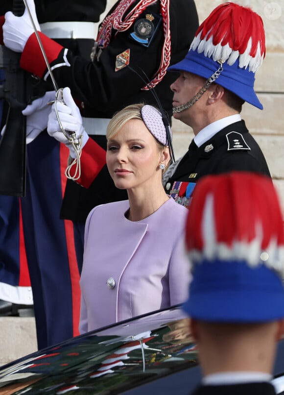 La princesse Charlene de Monaco - La famille princière de Monaco arrive à la cathédrale Notre-Dame Immaculée pour la messe solennelle d'action de grâce et un Te Deum, à l'occasion de la Fête Nationale de Monaco le 19 novembre 2024. © Dominique Jacovides - Bruno bebert / Bestimage 