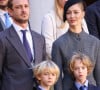 Ce mardi 19 novembre est une journée importante pour la famille princière puisqu'il s'agit de la fête nationale de Monaco. 
Andrea Casiraghi, Beatrice Borromeo, Francesco Casiraghi, Stefano Casiraghi dans la cour du palais princier le jour de la fête nationale de Monaco le 19 novembre 2024. © Jean-Charles Vinaj / Pool Monaco / Bestimage