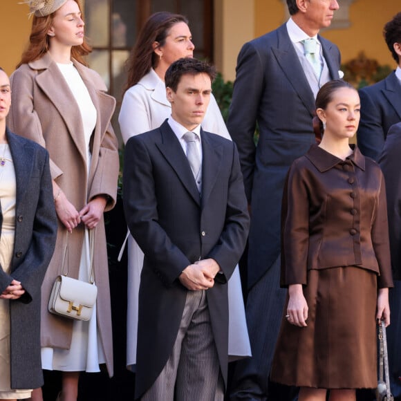 Pauline Ducruet, Louis Ducruet, la princesse Alexandra de Hanovre, Andrea Casiraghi dans la cour du palais princier le jour de la fête nationale de Monaco le 19 novembre 2024. © Jean-Charles Vinaj / Pool Monaco / Bestimage