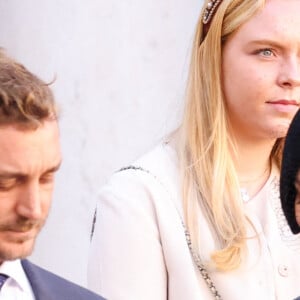 Pierre Casiraghi, Beatrice Borromeo, Stefano et Francesco dans la cour du palais princier le jour de la fête nationale de Monaco le 19 novembre 2024. © Jean-Charles Vinaj / Pool Monaco / Bestimage