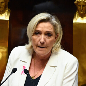 Marine Le Pen - Discours de politique générale du Premier ministre, Michel Barnier à l'Assemblée nationale, le 1er octobre. 2024. © Federico Pestellini / Panoramic / Bestimage