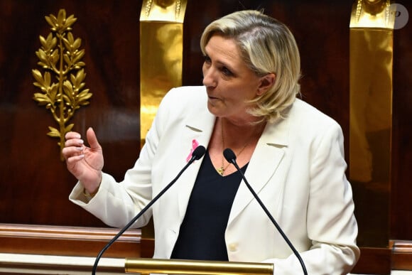 Marine Le Pen - Discours de politique générale du Premier ministre, Michel Barnier à l'Assemblée nationale, le 1er octobre. 2024. © Federico Pestellini / Panoramic / Bestimage