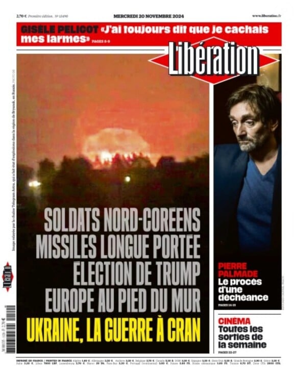 Pierre Palmade en Une de "Libération" ce 20 novembre 2024.