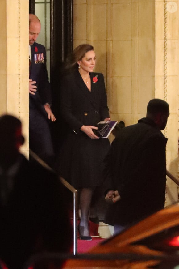 Le prince William, prince de Galles, Catherine Kate Middleton, princesse de Galles à la sortie du Festival du souvenir (Festival of Remembrance) au Royal Albert Hall, Londres le 9 novembre 2024.