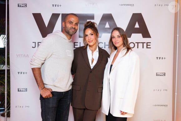 Exclusif - Tony Parker, Vitaa et Agathe Teyssier, la compagne de Tony Parker à la projection privée en avant-première du documentaire sur Vitaa (Charlotte Gonin) "Je m'appelle Charlotte" dans les locaux de TF1 à Boulogne Billancourt le 18 novembre 2024. Le documentaire sera diffusé le 22 novembre sur TMC en prime time et TF1+. © Pierre Perusseau / Bestimage 