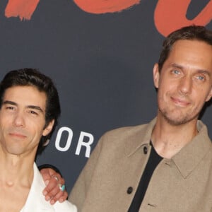 Mehdi Idir (réalisateur), Tahar Rahim et Grand Corps Malade ( GCM, Fabien Marsaud) lors de l'avant-première du film "Monsieur Aznavour" au cinéma Le Grand Rex à Paris le 22 octobre 2024. © Coadic Guirec / Bestimage