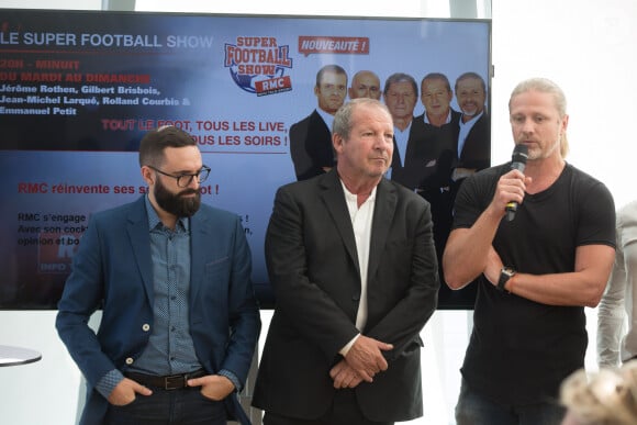 Rolland Courbis, Emmanuel Petit - Conférence de presse de la rentrée de la station de radio RMC à la maison de l'Alsace sur les Champs-Elysées à Paris le 31 aout 2017.