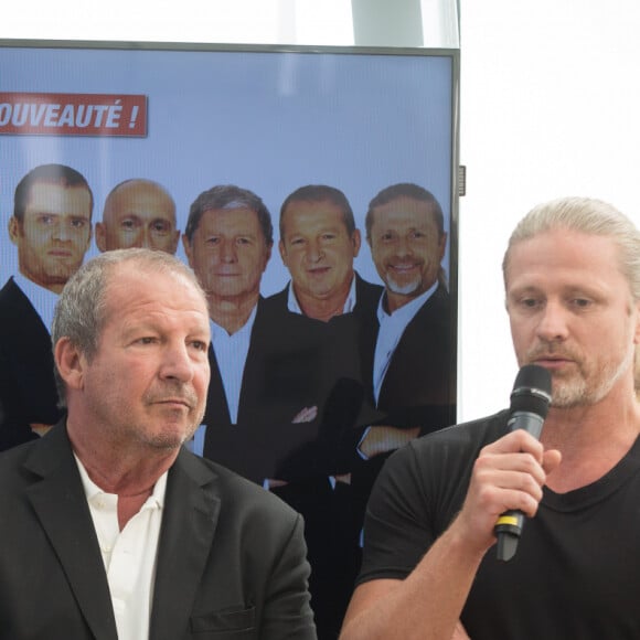 Rolland Courbis, Emmanuel Petit - Conférence de presse de la rentrée de la station de radio RMC à la maison de l'Alsace sur les Champs-Elysées à Paris le 31 aout 2017.