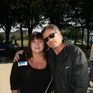 Michèle Bernier et son ex-compagnon Bruno Gaccio - 2ème tournoi de pétanque au profit de l'association "MeghanOra" sur l'Esplanade des Invalides à Paris, le 28 septembre 2014.