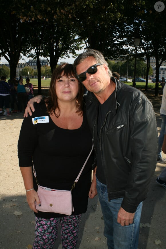 Michèle Bernier et son ex-compagnon Bruno Gaccio - 2ème tournoi de pétanque au profit de l'association "MeghanOra" sur l'Esplanade des Invalides à Paris, le 28 septembre 2014.