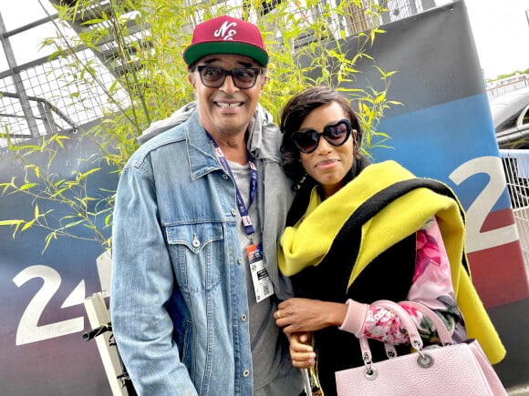 Naissance - Yannick Noah est papa pour la 6e fois d'une petite fille prénommée Keelaani - Yannick Noah et sa compagne Malika, enceinte, lors des "24H du Mans", le 15 juin 2024. © Fabien Faure/Bestimage 