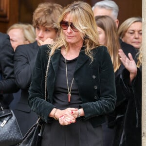 Roschdy Zem, Pierre Rambaldi, Sarah Poniatowski (Lavoine), son fils Roman Lavoine, sa cousine Tess Rambaldi, Marie Rambaldi (Poniatowski), une des filles du défunt - Sorties des obsèques du prince Jean-Stanislas Poniatowski en l'Eglise polonaise à Paris, France, le 29 avril 2024. © Jacovides-Moreau/Bestimage