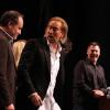 Nicolas Cage et Jay Baruchel sont entourés de leur producteur, Jerry Bruckheimer pour promouvoir L'Apprenti Sorcier, qui sortira dans les salles françaises, le samedi 3 avril.