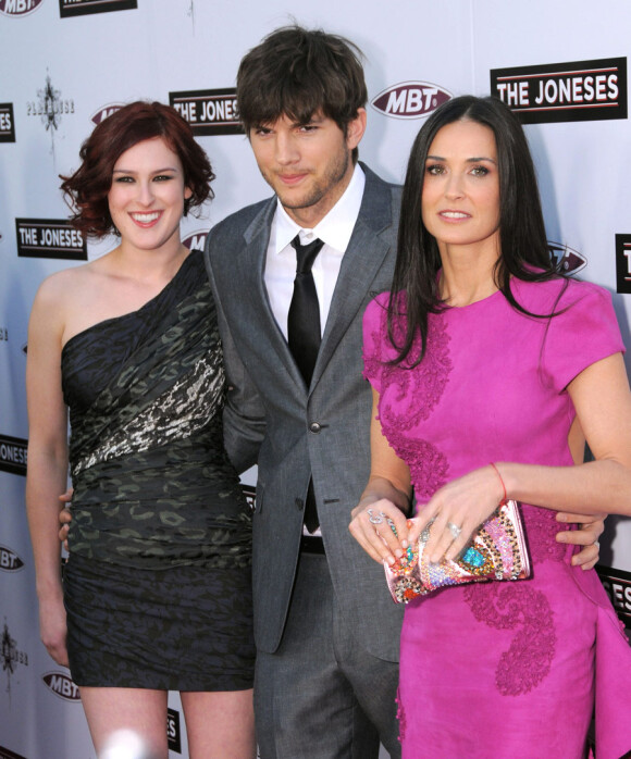 Rumer Willis, Ashton Kutcher et Demi Moore lors de la présentation du film The Joneses à Los Angeles le 8 avril 2010