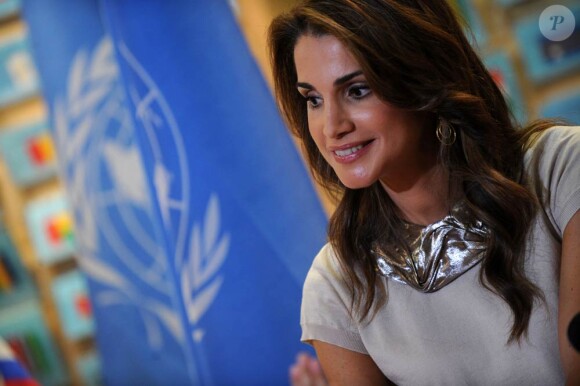 Rania de Jordanie au siège des Nations Unies à New York, le 27 avril 2010